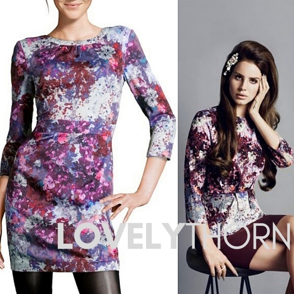 H&M TREND // ltd ed lana del rey retro-chic winter floral watercolor mini dress